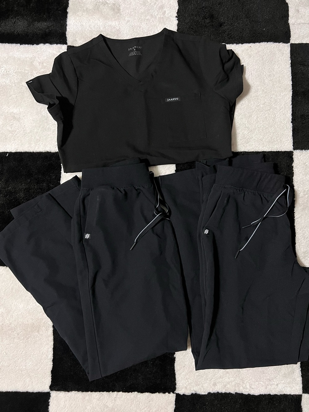 Jaanuu Black V-Neck Top with Two Black Jogger Pants Set/bulk